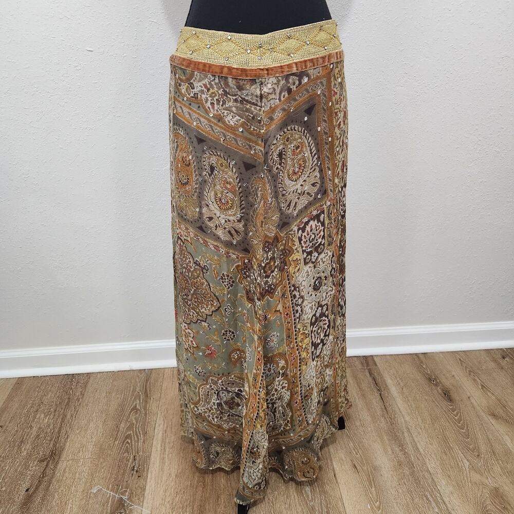 Vintage Silk Velvet Maxi Skirt Women Large Beaded Sheer Layered Fairy Whimsigoth